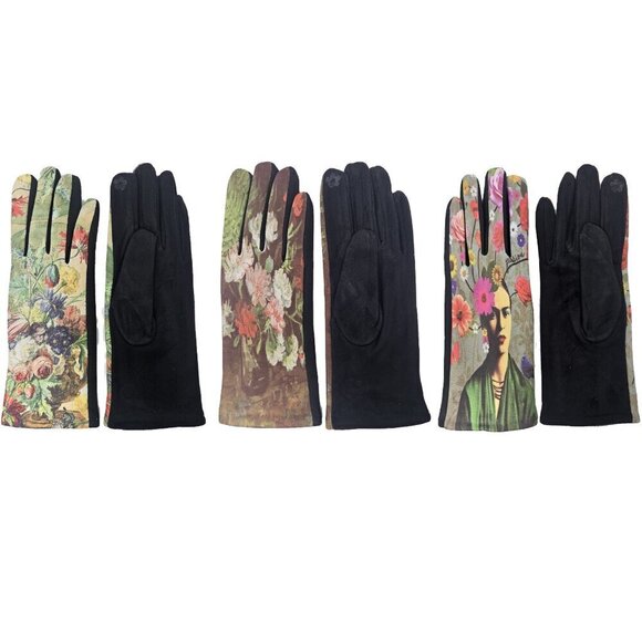 3 Pairs Women Winter Fall Gloves, Touchscreen Warm Art Print Outdoor Fashion NWT - Picture 1 of 2